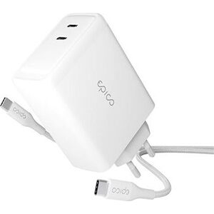 Epico 100 W GaN sieťová nabíjačka s 2 m USB-C káblom – biela