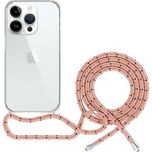 Spello Crossbody kryt so šnúrkou na iPhone 15 Pro Max (Ultra) – transparentná /ružová šnúrka