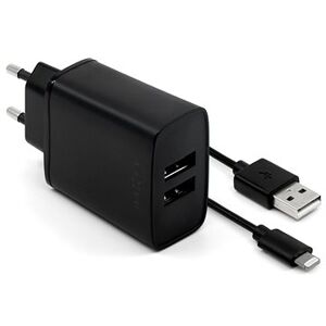 FIXED Smart Rapid Charge 15W s 2× USB výstupom a USB/Lightning káblom 1 m čierna
