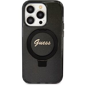 Guess IML Ring Stand Glitter MagSafe Zadný Kryt pre iPhone 15 Pro Black