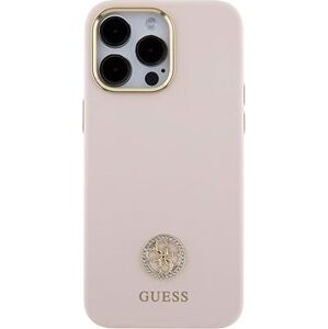 Guess Liquid Silicone 4G Strass Metal Logo Zadný Kryt pre iPhone 15 Pro Max Pink