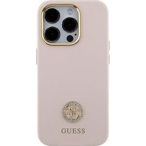Guess Liquid Silicone 4G Strass Metal Logo Zadný Kryt pre iPhone 15 Pro Pink