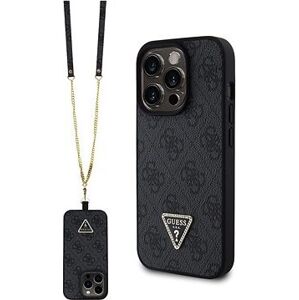 Guess PU 4G Strass Triangle Metal Logo Zadný Kryt + Crossbody Popruh pre iPhone 15 Pro Black