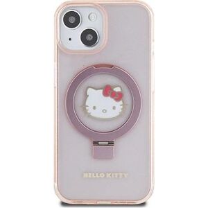 Hello Kitty IML Ringstand Glitter Kitty Head Logo MagSafe Zadný Kryt na iPhone 15 Pink