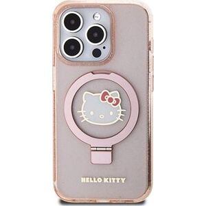 Hello Kitty IML Ringstand Glitter Kitty Head Logo MagSafe Zadný Kryt na iPhone 15 Pro Pink