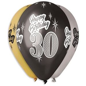 Nafukovacie balóniky, 30 cm, Happy Birthday „30", mix farieb, 5 ks