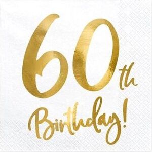 Obrúsky 60 rokov – narodeniny – biele – 33 × 33 cm, 20 ks