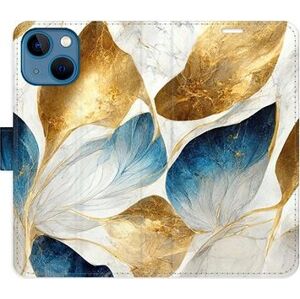 iSaprio flip puzdro GoldBlue Leaves pre iPhone 13 mini