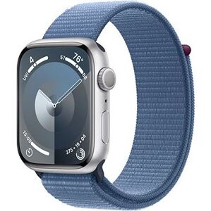 Apple Watch Series 9 45 mm Strieborný hliník s ľadovo modrým prevliekacím športovým remienkom