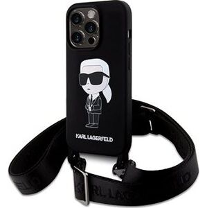 Karl Lagerfeld Liquid Silicone Crossbody Ikonik Zadný Kryt pre iPhone 15 Pro Black