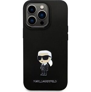 Karl Lagerfeld Liquid Silicone Metal Ikonik Zadný Kryt pre iPhone 15 Pro Black