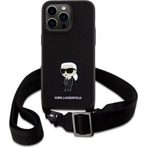 Karl Lagerfeld Saffiano Crossbody Metal Ikonik Zadný Kryt pre iPhone 15 Pro Max Black
