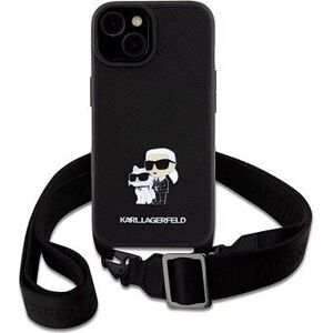 Karl Lagerfeld Saffiano Crossbody Metal Karl and Choupette Zadný Kryt pre iPhone 15 Black