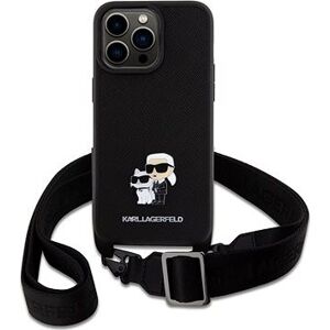 Karl Lagerfeld Saffiano Crossbody Metal Karl and Choupette Zadný Kryt pre iPhone 15 Pro Max Black