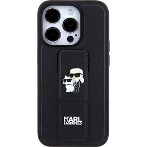 Karl Lagerfeld Saffiano Grip Stand Metal Logo Zadný Kryt pre iPhone 15 Pro Black