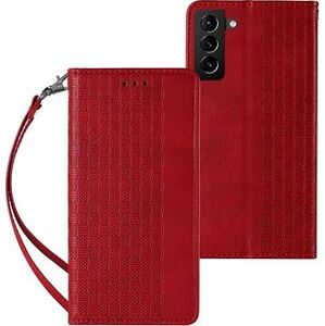Magnet Strap knižkové kožené puzdro na Samsung Galaxy S22 Plus, červené