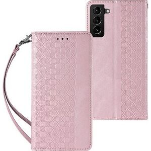Magnet Strap knižkové kožené puzdro na Samsung Galaxy S22 Plus, ružové
