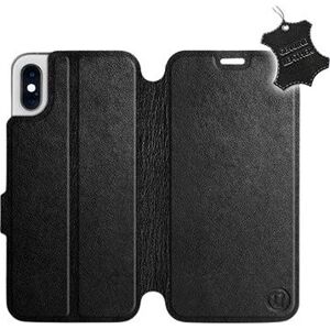 Flip puzdro na mobil Apple iPhone XS – Čierne – kožené – Black Leather