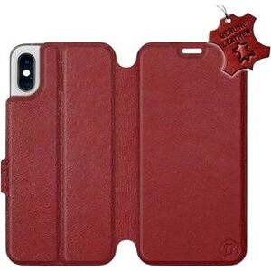 Flip pouzdro na mobil Apple iPhone XS - Tmavě červené - kožené - Dark Red Leather