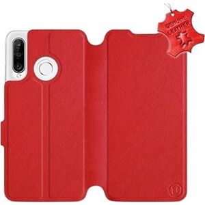 Flip puzdro na mobil Huawei P30 Lite – Červené – kožené – Red Leather