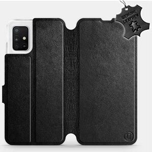Flip puzdro na mobil Samsung Galaxy A51 – Čierne – kožené – Black Leather