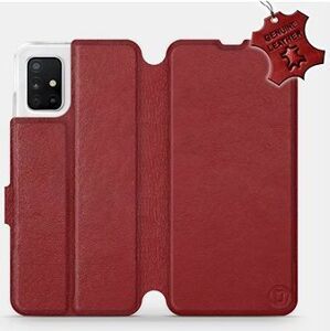 Flip puzdro na mobil Samsung Galaxy A51 – Tmavo červené – kožené – Dark Red Leather
