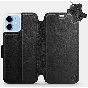 Flipové puzdro na mobil Apple iPhone 12 mini – Čierne – kožené – Black Leather