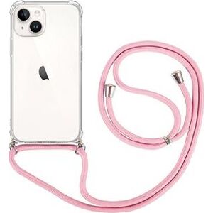 TopQ Kryt iPhone 15 s ružovou šnúrkou priehľadný 105216