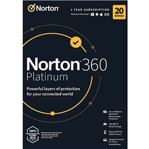 Norton 360 Platinum 100 GB, VPN, 1 používateľ, 20 zariadení, 12 mesiacov (elektronická licencia)